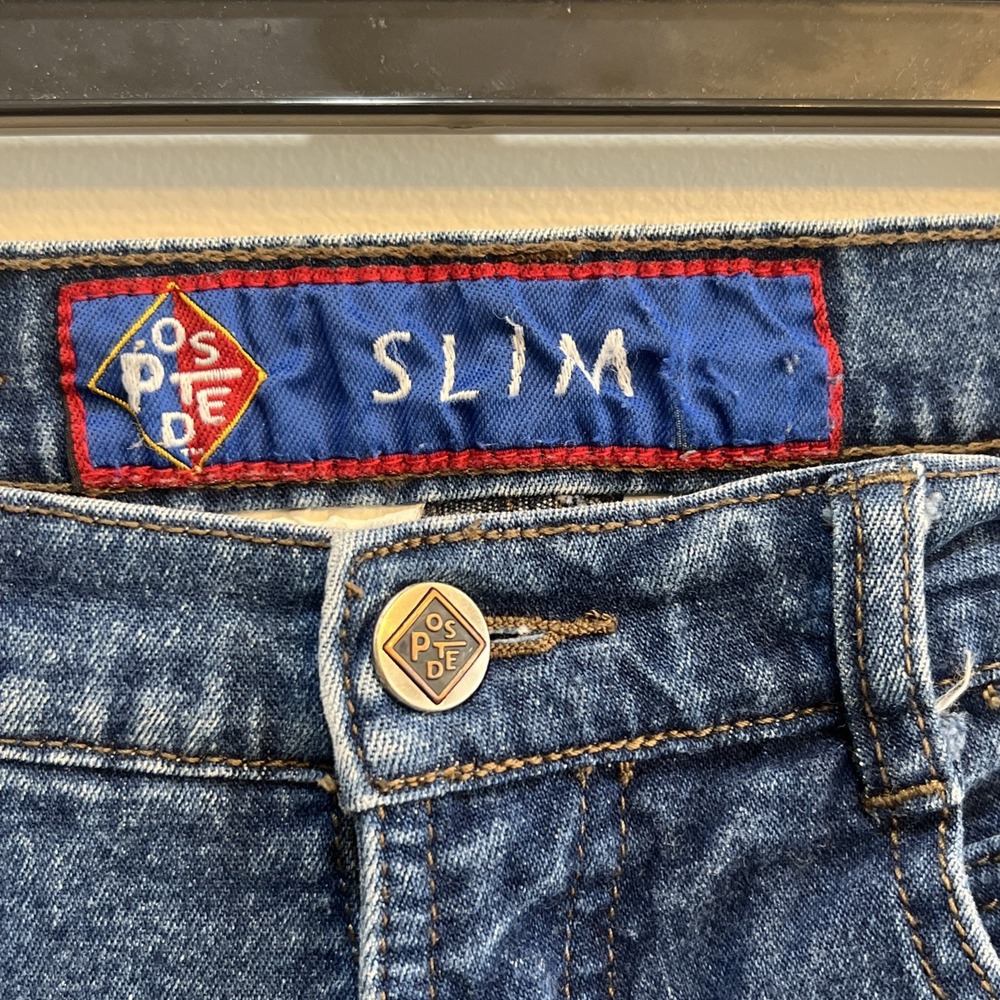 90s Vintage High Rise Posted Jeans 3/4 27X32 Medium Wash Slim Smooth Back - Picture 3 of 16